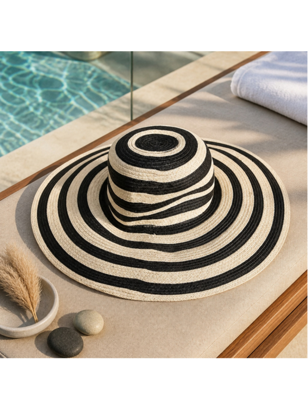 Gap Striped Floppy Sun Hat Black Beige Outdoor Chic Vacation Ready Resort Beach